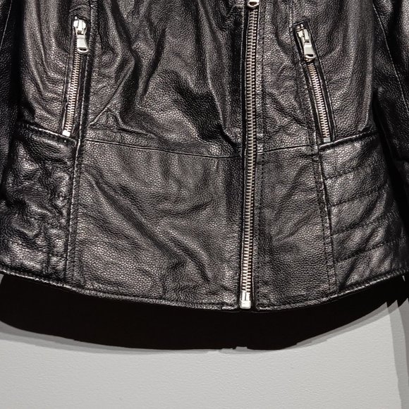 Barney's Originals Black Leather Biker Jacket (Women's Size 6/Small) - Picture 3 of 7